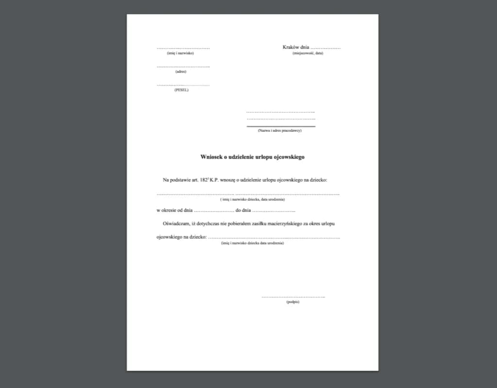 Jak napisać wniosek o urlop tacierzyński: gotowy wzór do pobrania 2025