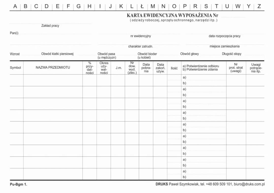 Karta ewidencyjna wyposażenia druk - pobierz bezpłatnie gotowy wzór PDF