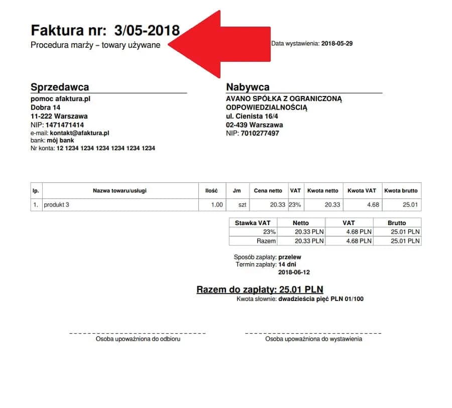 Jak prawidłowo wypełnić fakturę VAT marża w formacie PDF - kompletny wzór